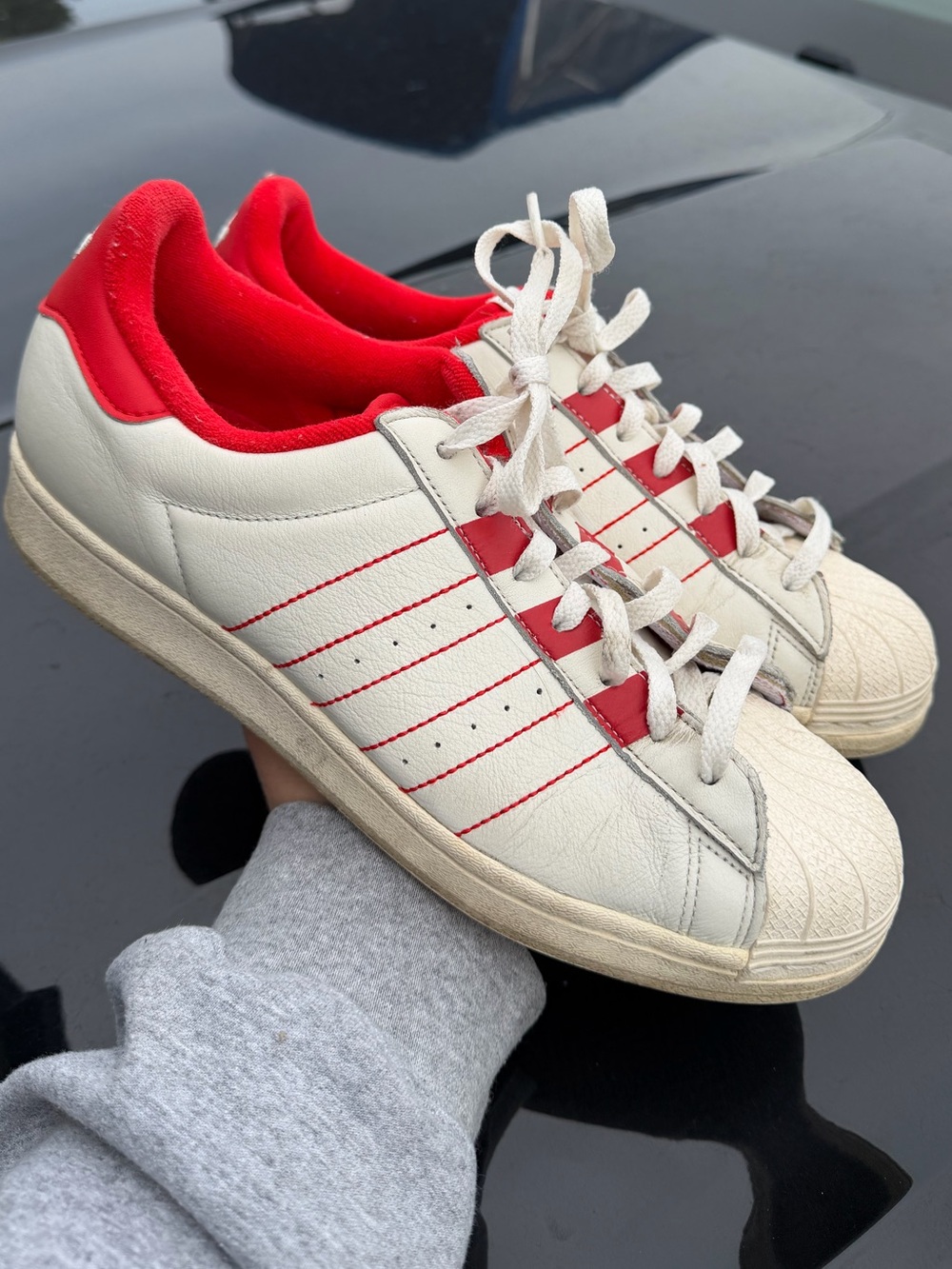 Adidas Originals Superstar Cloud White/Vivid Red/Cloud White shoe. Men's Sz 9.5